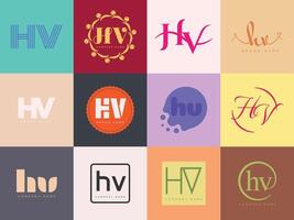 HV logo company template. Letter h and v logotype. Set different classic serif lettering and modern bold text with design elements. Initial font typography. vector