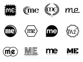 ME logo company template. Letter m and e logotype. Set different classic serif lettering and modern bold text with design elements. Initial font typography. vector