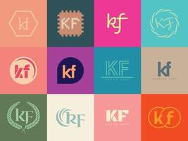 KF logo company template. Letter k and f logotype. Set different classic serif lettering and modern bold text with design elements. Initial font typography. vector