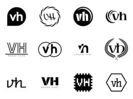VH logo company template. Letter v and h logotype. Set different classic serif lettering and modern bold text with design elements. Initial font typography. vector
