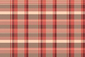 Clan fabric tartan check, quilt seamless texture . 50s background textile pattern plaid in red and peach puff colors. vector