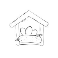 Sketch chicken nest with eggs. Simple illustration in doodle style. vector