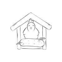 Sketch chicken sitting in nest. Simple illustration in doodle style. vector