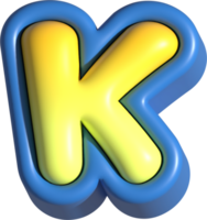 Letter K, 3d rendering uppercase alphabet png