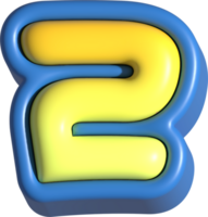 Number 2, 3d rendering uppercase alphabet png
