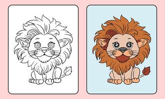 learn to color with lion objects, king of the jungle, cartoon illustrations vector