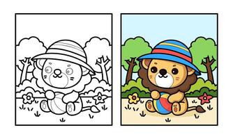 learn to color a lion playing ball, coloring book, coloring pages for children. vector