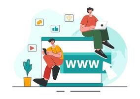 Internet Addiction Illustration with Young People Addicted to Using Devices Such as Laptops or Smartphones in a Flat Style Cartoon Background vector