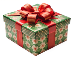 Christmas gift with red bow, isolated on transparent background png