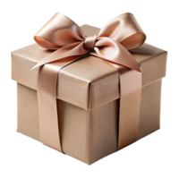 Elegant gift box with bronze ribbon isolated on transparent background png