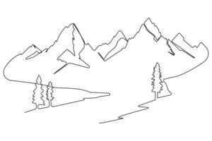 Simple hand-drawn continuous single line drawing of mountain. Mountain landscape view line art isolated on white background. vector