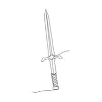 Abstract sword continuous line art. Hand-drawn sword outline isolated on white background. vector