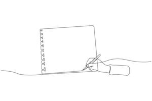 Writing on note pad continuous line art drawing. Simple hand-drawn note pad outline illustration. vector