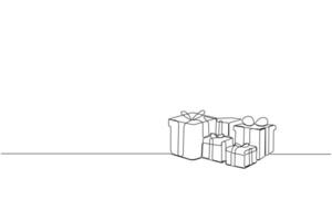 Simple hand-drawn gift boxes continuous line art isolated on white background. vector