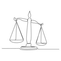Law scale one-line art drawing. Hand-drawn justice scale continuous outline vector