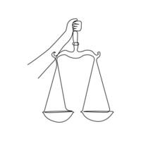 Holding law scale continuous single line drawing isolated on white background. vector