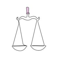 Balance scale line art drawing. Hand-drawn justice scale continuous outline vector