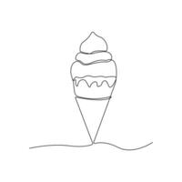 Hand-drawn continuous linear drawing of ice-cream isolated on white background. vector