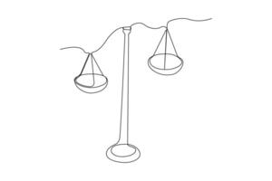 Balance scale continuous line art drawing. Hand-drawn justice scale continuous outline vector