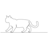 Simple hand-drawn line art drawing of cat. Walking cat outline isolated on white background. vector