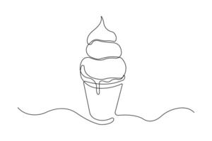 Hand-drawn ice cream cup one-line art drawing. Cup ice-cream continuous outline . vector