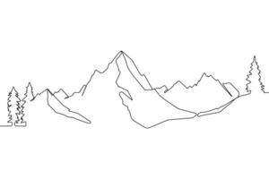 Abstract continuous single line drawing of mountain. Mountain landscape view line art isolated on white background. vector