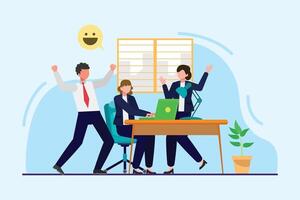 Office workers joy at work. Career, business achievement concept. Colored flat illustration isolated. vector