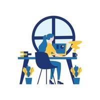 Flat Design Illustration of Woman Employee Working with Computer at Office vector