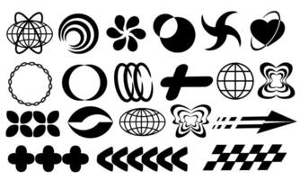 Y2k brutalist geometric shapes groovy retro element illustration vector