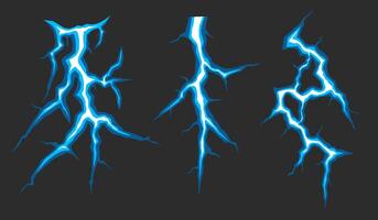 Set of effect lightning, lighting and thunderstorm illustratio vector