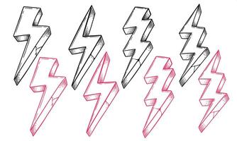 flash thunder lightning bolt hand drawn element set illustration vector