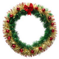 Festive Christmas Wreath with Red and Gold Decorations, isolated transparent background png