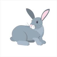 An attractive grey rabbit highlighted on a white background. Designer rabbit graphics for printing on invitations, holiday posters. Easter bunny. . vector