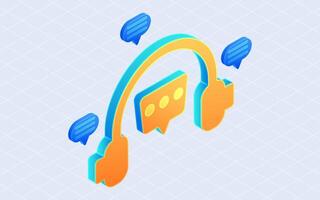 Isometric Call center. Headphones and speech bubble isolated on white background vector