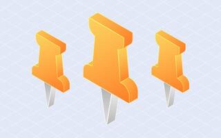 Isometric push pin. Thumbtack isolated on white background vector