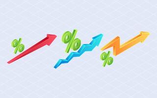 Isometric percentage interest. Arrow percentage isolated on white background vector