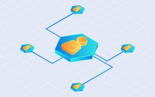 Isometric social network connection. Networking meeting isolated on white background vector