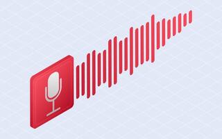 Isometric podcast Audio player interface. Sound wave isolated on white background vector
