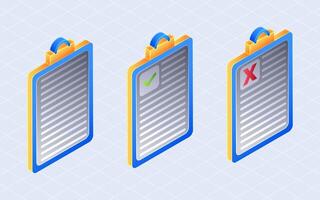 Isometric task management. Paper clipboard isolated on white background vector