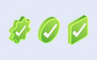 Isometric check mark, checklist green. Checkmarks isolated on white background vector