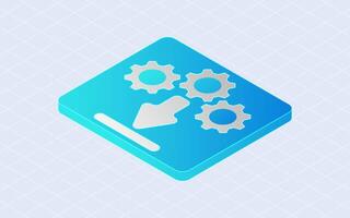 Isometric System update. Gear and arrow progress isolated on white background vector
