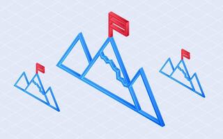 Isometric mountain Mission. Mountain with flag isolated on white background vector