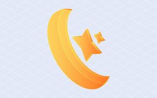 Isometric moon and star. Crescent moon isolated on white background vector