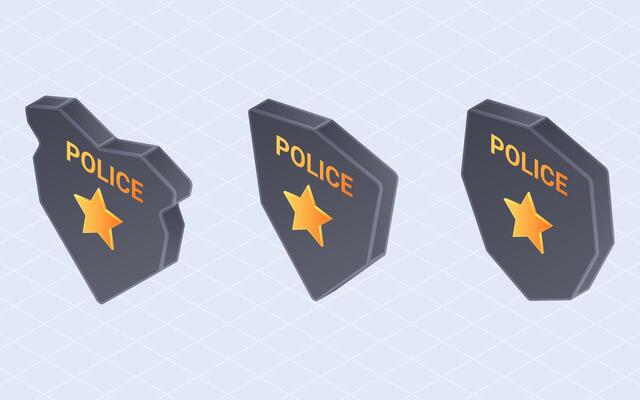 Isometric police badge. Police symbols isolated on white background