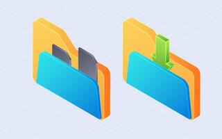 Isometric file save. Data storage isolated on white background vector