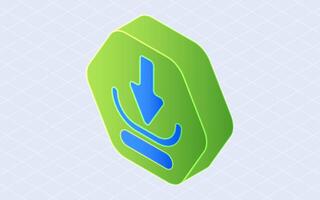 Isometric download button. Sharing and data transfer isolated on white background vector