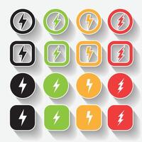 Set of lightning, thunderbolt, energy logo template with multiple with black, green, orange and red color vector