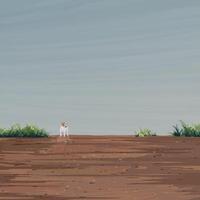 Minimalism landscape side view of muddy area after the rain have a dog standing on a puddle graphic illustration have blank space vector
