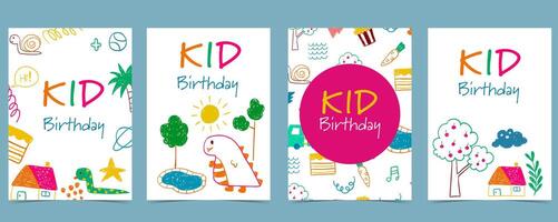 cute scribble kid background collection. illustration for a4 vertical design vector