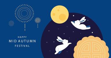 mid-autumn festival background with rabbit,moon . for horizontal design vector